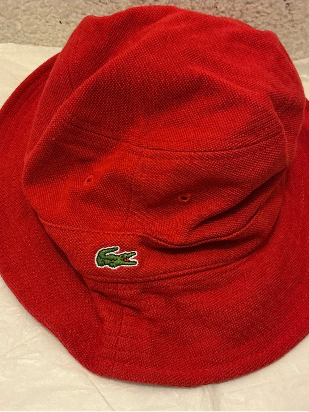 Lacoste Bright Red Hat with Green Crocodile Tag